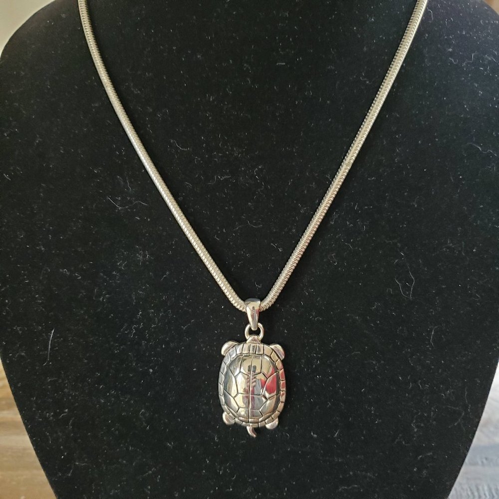Paquette Silver Tone Turtle Necklace - 30 inch Snake Chain with Toggle Closure